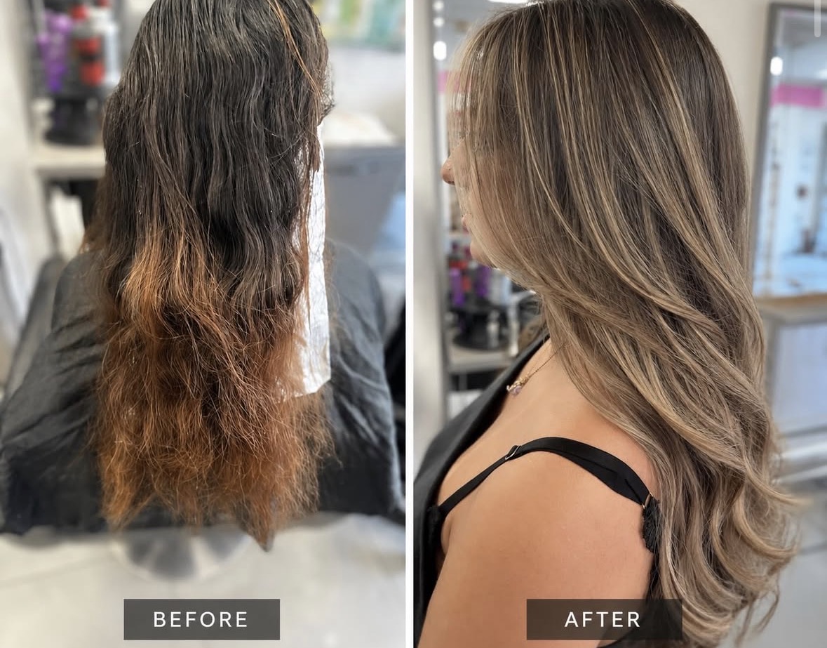 Balayage blonde hair before and after
